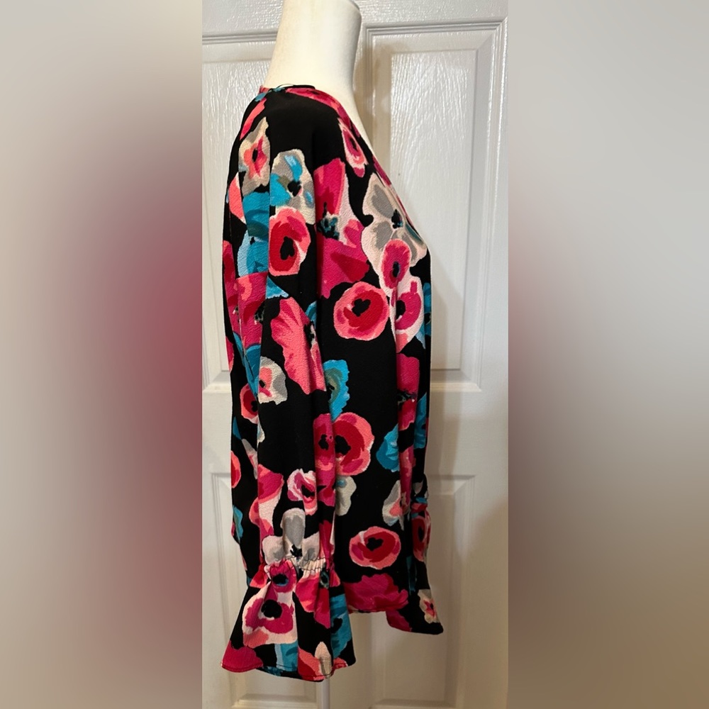 Juicy Couture black blue pink floral top summer  tropical colorful size large - Picture 8 of 10